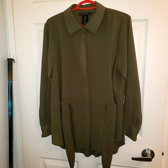 Front tie tunic blouse top 1X olive green - Picture 4 of 7